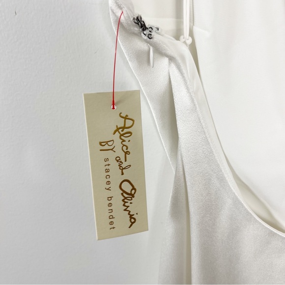 Alice + Olivia Paulette One Shoulder Satin Crepe Fitted Gown 8 NWT Off White - Picture 9 of 15